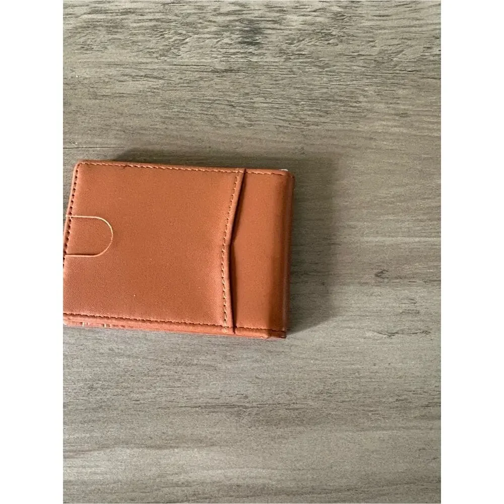 Men’s Brown Slim Minimalist Wallet Money Clip RFID Style Card Holder